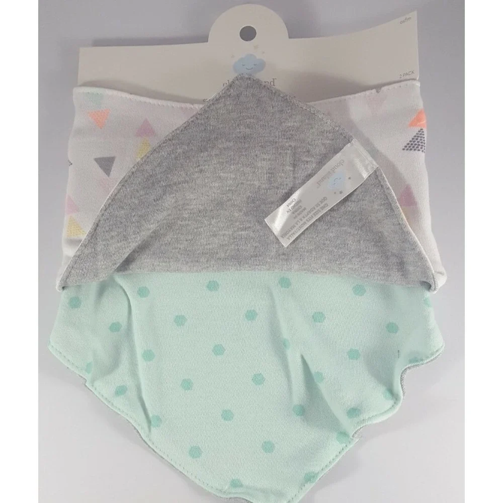 2 Pack Cloud Island Bandana Bibs Triangle Dots 100% Cotton One Size Fits Most